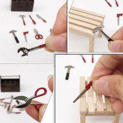 Mini Toolbox With 8pcs Tools Wooden Dolls House Accessories