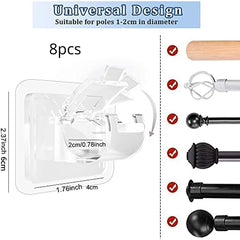 8pcs Adhesive Curtain Rod Brackets No Drill Self-Adjustable Hooks for Bathroom