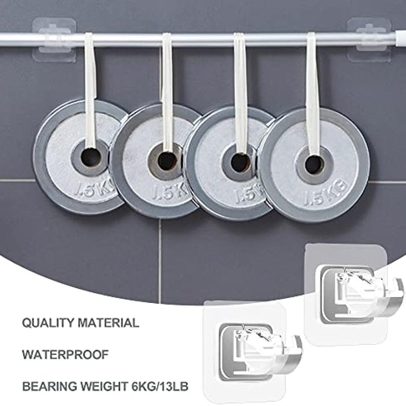8pcs Adhesive Curtain Rod Brackets No Drill Self-Adjustable Hooks for Bathroom