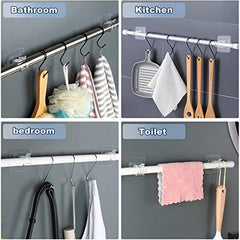 8pcs Adhesive Curtain Rod Brackets No Drill Self-Adjustable Hooks for Bathroom