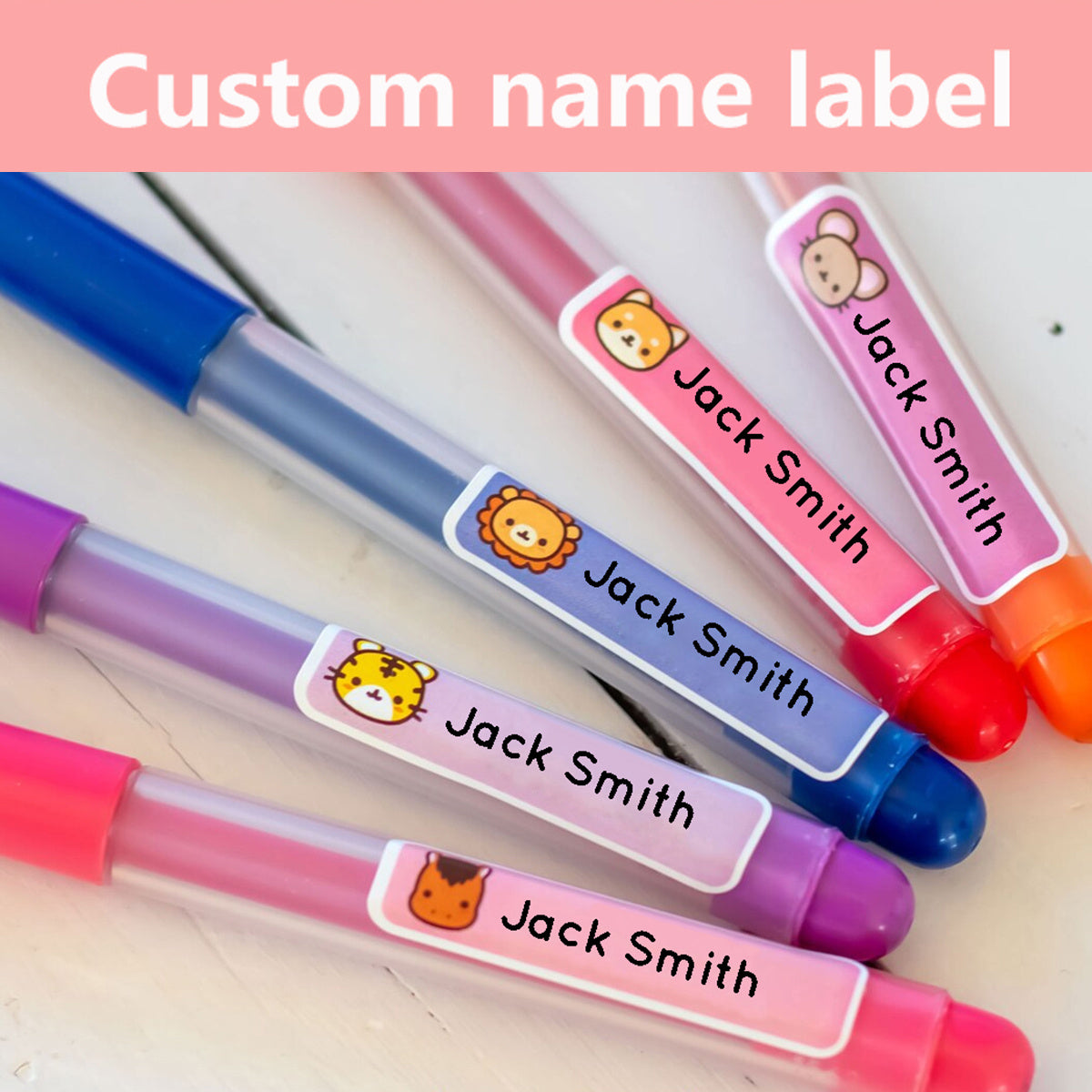 Custom Name Stickers Waterproof Labels Animal Pattern School Stationery