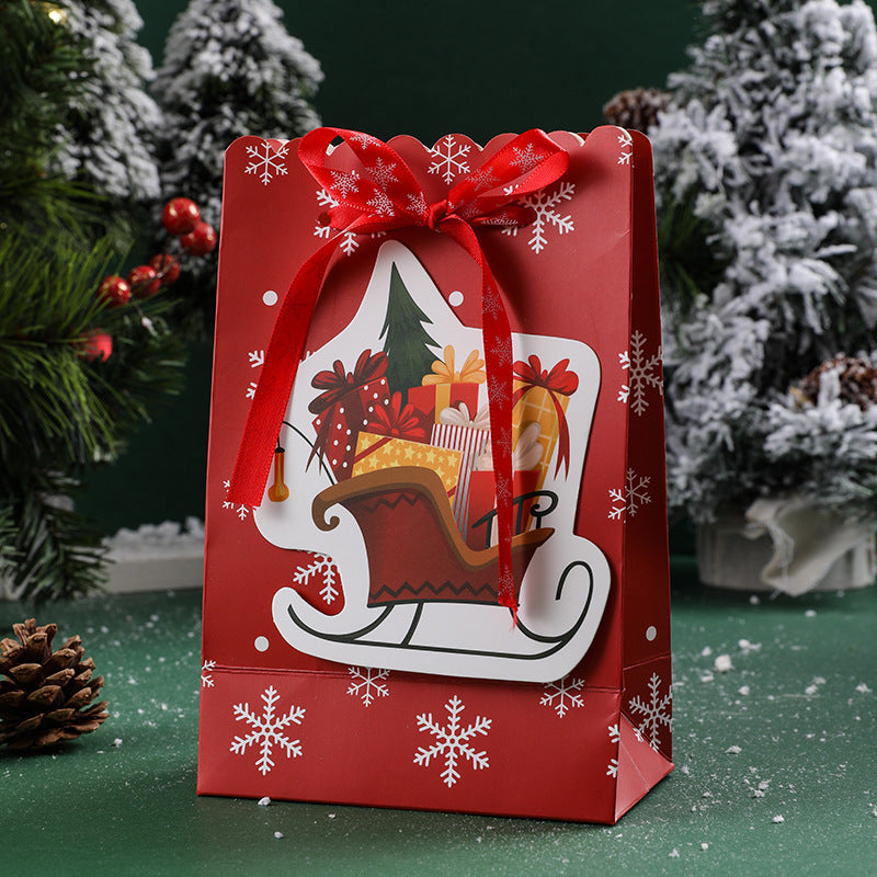 6PCS SET Christmas Paper Bag Party Year's Bow Snowflake Hand Candy Gift Bag