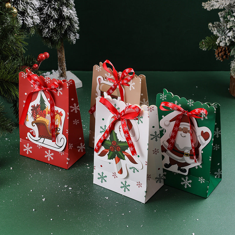 6PCS SET Christmas Paper Bag Party Year's Bow Snowflake Hand Candy Gift Bag