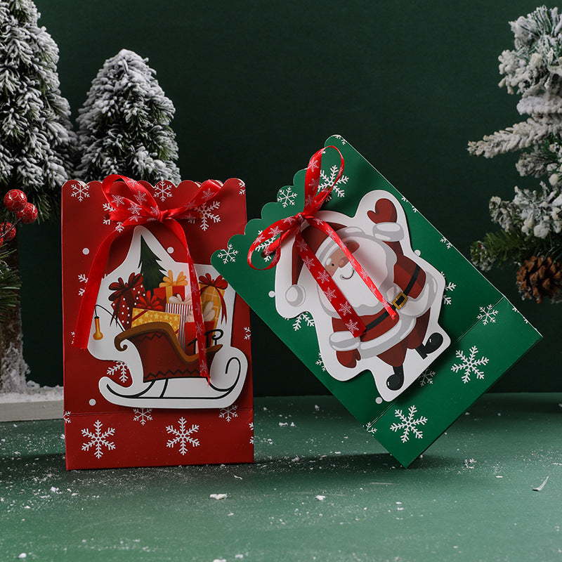6PCS SET Christmas Paper Bag Party Year's Bow Snowflake Hand Candy Gift Bag