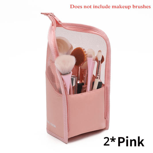 2Pcs Makeup Brush Holder Organizer Bag Portable Brush Cup