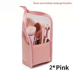 2Pcs Makeup Brush Holder Organizer Bag Portable Brush Cup