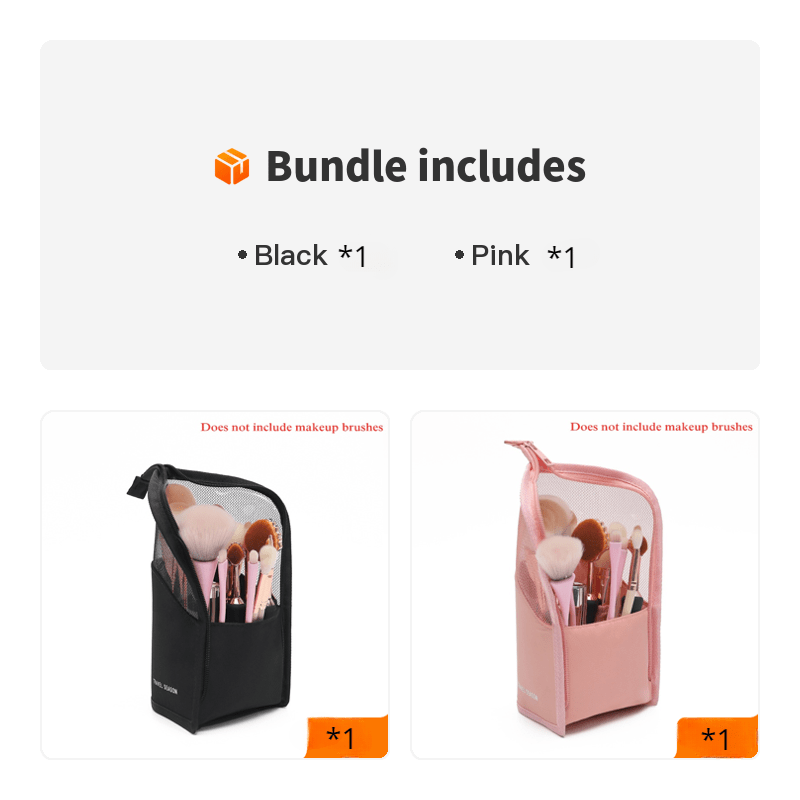 2Pcs Makeup Brush Holder Organizer Bag Portable Brush Cup