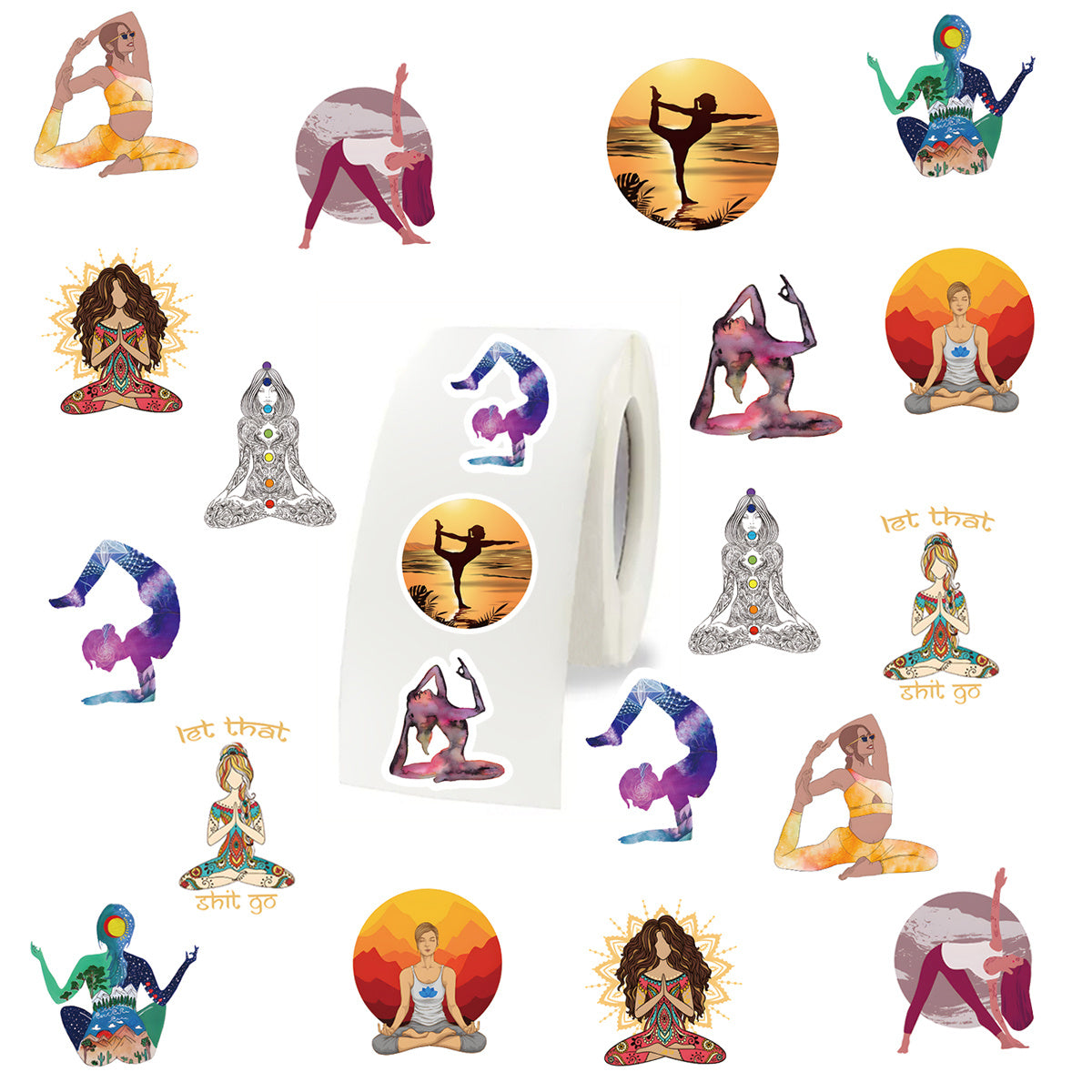 500pcs Cartoon Yoga Stickers Roll Self Adhesive Seals For Scrapbook
