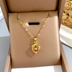 Love Dolphin Heart Pendant Necklace Titanium Steel Chain
