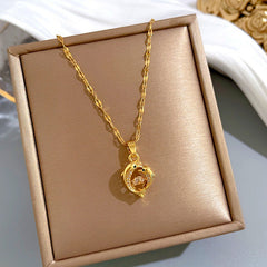Love Dolphin Heart Pendant Necklace Titanium Steel Chain
