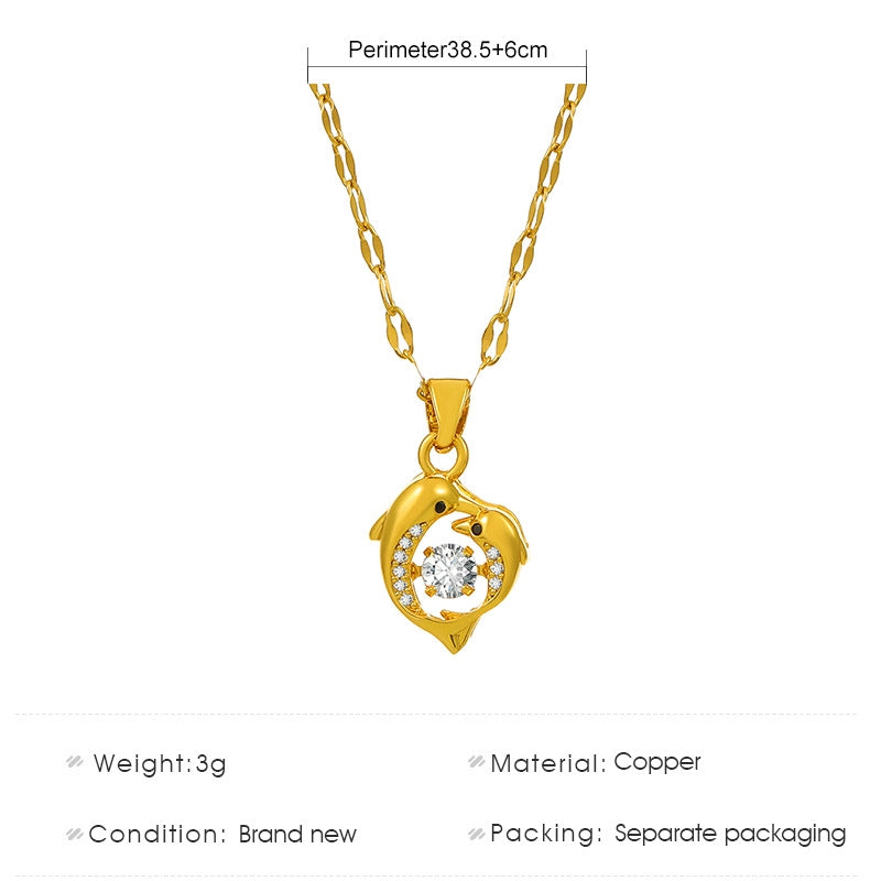 Love Dolphin Heart Pendant Necklace Titanium Steel Chain