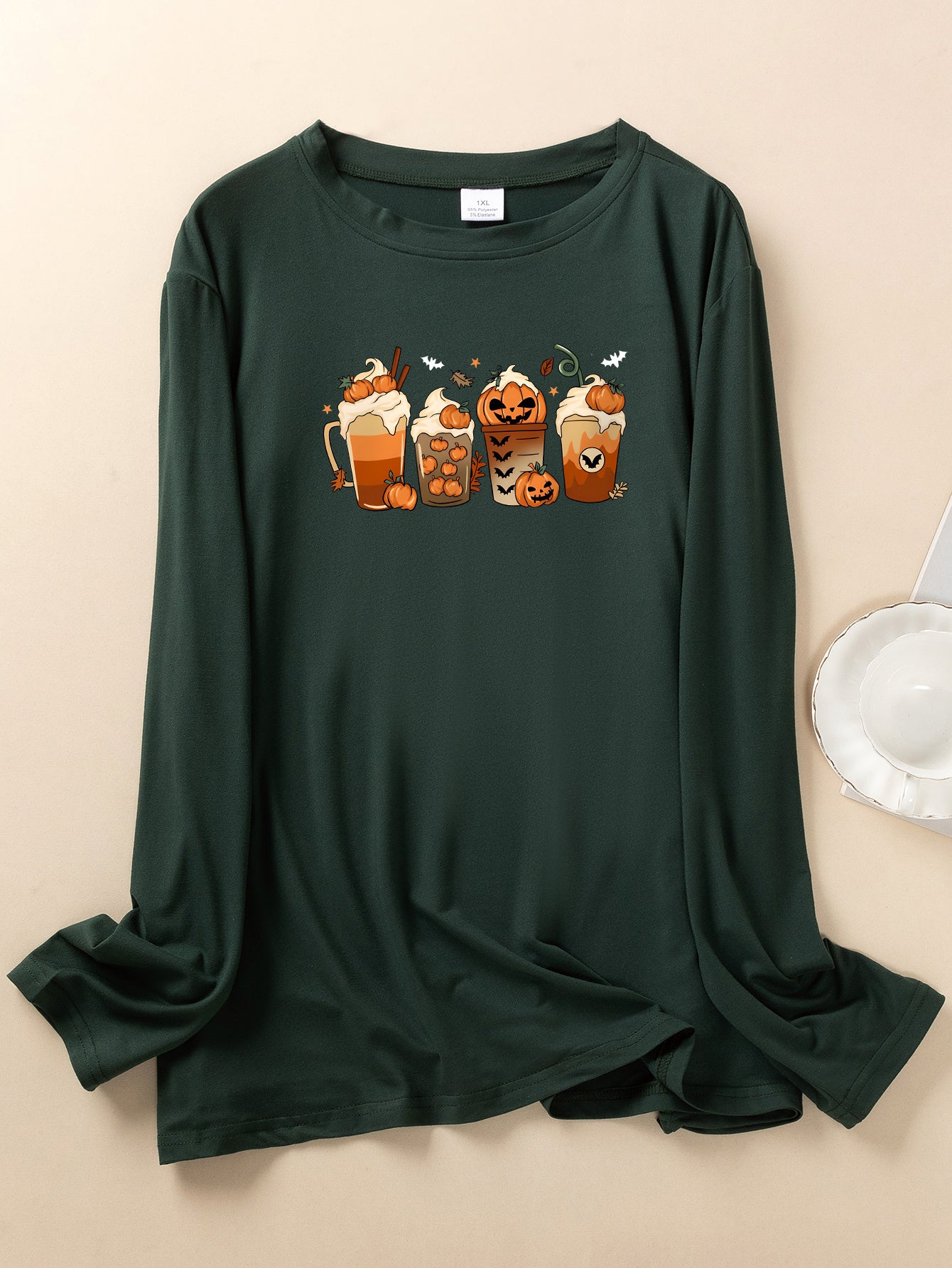 Pumpkin Milk Tea Print Long Sleeve Pajama Top