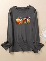 Pumpkin Milk Tea Print Long Sleeve Pajama Top