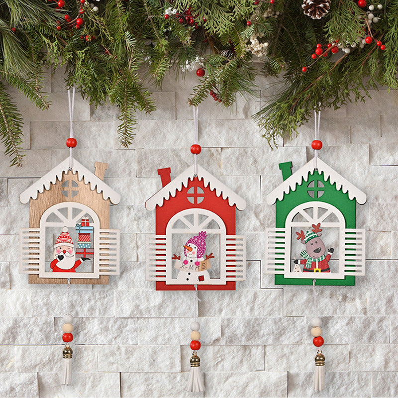 Wooden House Tassel Pendant Christmas Tree Decoration