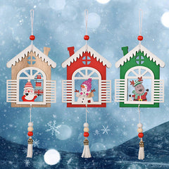 Wooden House Tassel Pendant Christmas Tree Decoration