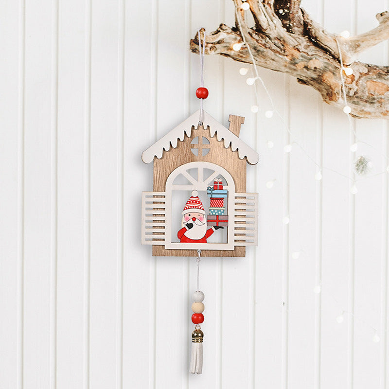 Wooden House Tassel Pendant Christmas Tree Decoration
