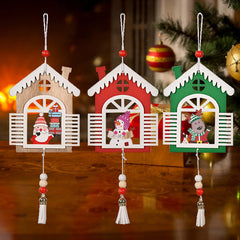 Wooden House Tassel Pendant Christmas Tree Decoration