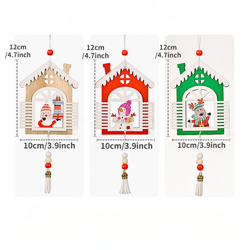 Wooden House Tassel Pendant Christmas Tree Decoration