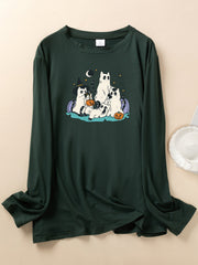 Cat Ghost Print Pajama Top