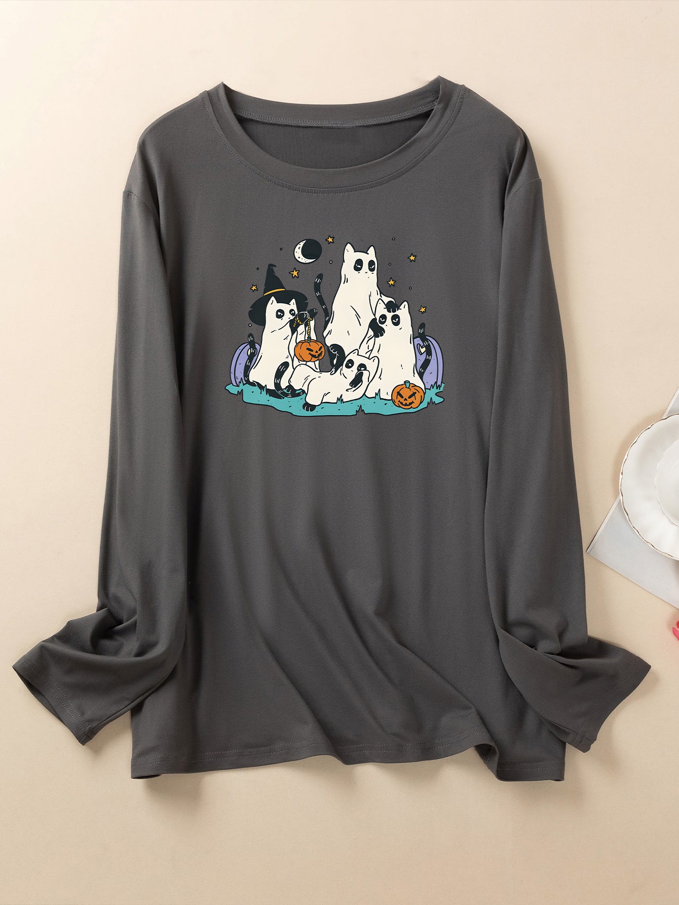 Cat Ghost Print Pajama Top