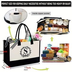 Letter Canvas Bag Large Capacity Handbag Shoulder Tote Women's Casual Bento Bag