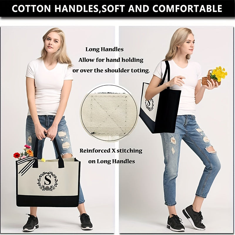Letter Canvas Bag Large Capacity Handbag Shoulder Tote Women's Casual Bento Bag