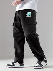 Letter & Flower Print Cargo Pants Men's Casual Wear