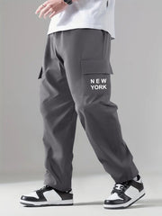 Letter & Flower Print Cargo Pants Men's Casual Wear