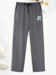 Letter & Flower Print Cargo Pants Men's Casual Wear