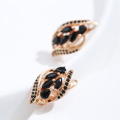 Golden Leaf Clip Earrings Zircon Wedding Jewelry