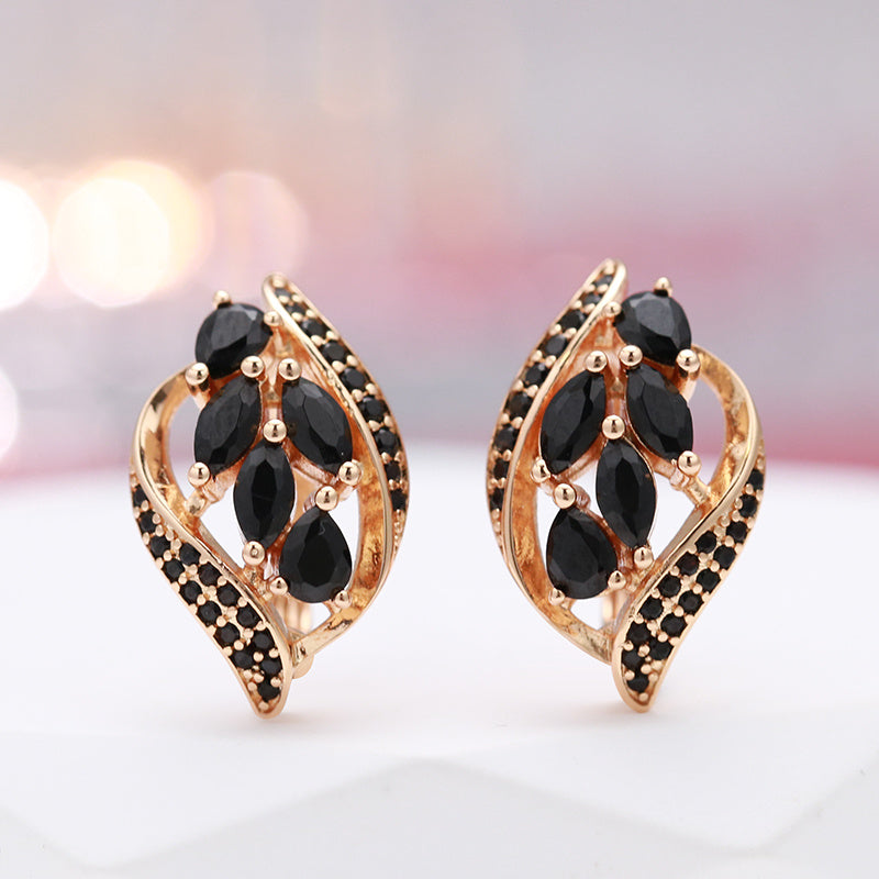 Golden Leaf Clip Earrings Zircon Wedding Jewelry