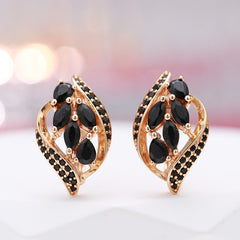 Golden Leaf Clip Earrings Zircon Wedding Jewelry