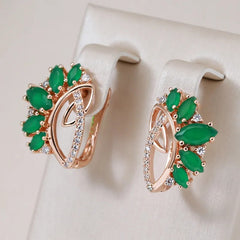 Green Marquise Zircon Earrings Golden Party Jewelry