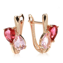Red Pink Zircon Dangle Earrings, Teardrop Cut, Bride Wedding Jewelry