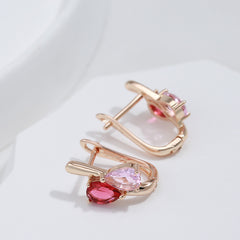 Red Pink Zircon Dangle Earrings, Teardrop Cut, Bride Wedding Jewelry