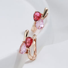 Red Pink Zircon Dangle Earrings, Teardrop Cut, Bride Wedding Jewelry