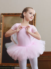 Girls Breathable Ballet Dance Skirt Kids Summer Short-sleeved Sports Princess