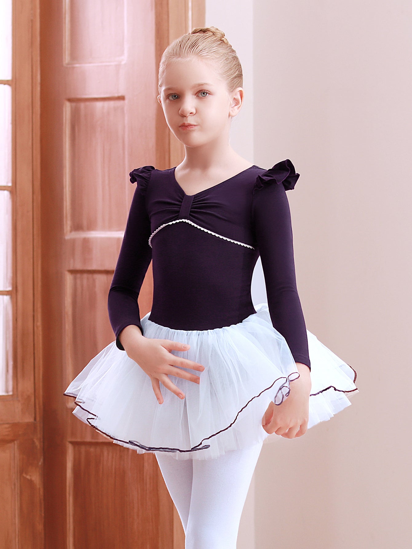 Girls Ballet Dress Short Sleeve Dance Wear Gymnastics Practice Performance Gown