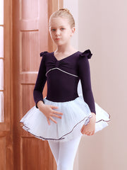 Girls Ballet Dress Short Sleeve Dance Wear Gymnastics Practice Performance Gown