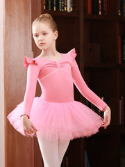 Girls Ballet Dress Short Sleeve Dance Wear Gymnastics Practice Performance Gown
