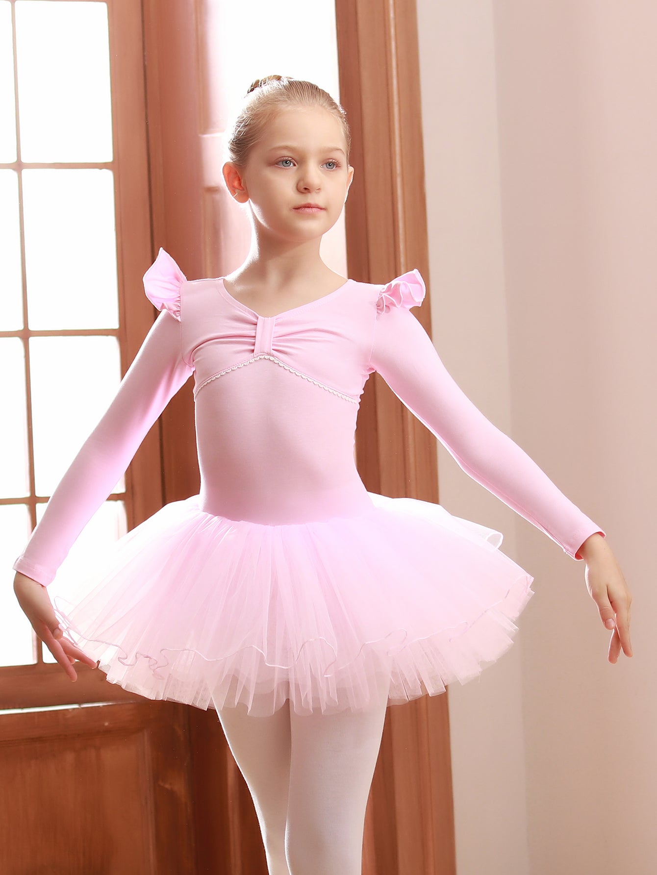 Girls Ballet Dress Short Sleeve Dance Wear Gymnastics Practice Performance Gown