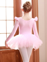 Girls Ballet Dress Short Sleeve Dance Wear Gymnastics Practice Performance Gown