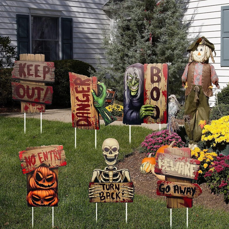 6pcs Halloween Yard Signs Ghost Corrugated Yard Stakes Outdoor Props
