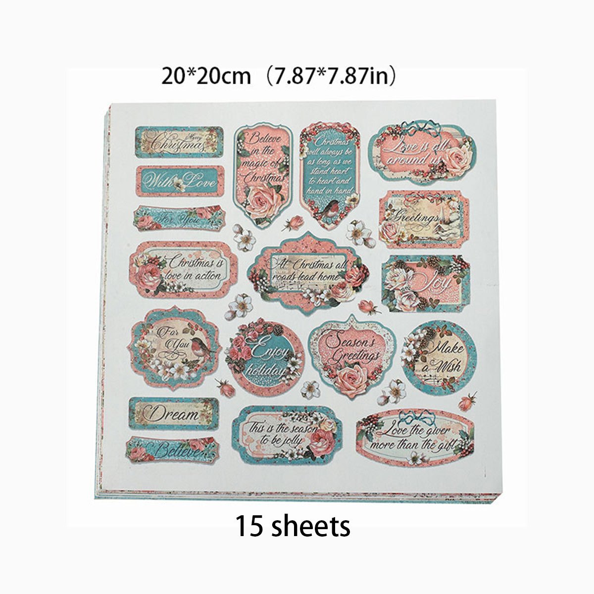 15pcs Paper Retro Pink Christmas Journal For DIY Gift For Women Adults