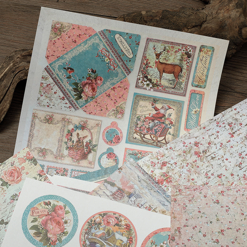 15pcs Paper Retro Pink Christmas Journal For DIY Gift For Women Adults