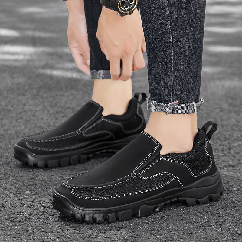 Men's Slip On PU Leather Hiking Shoes Non Slip Comfy Breathable Stylish Shoes