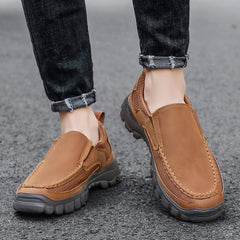 Men's Slip On PU Leather Hiking Shoes Non Slip Comfy Breathable Stylish Shoes