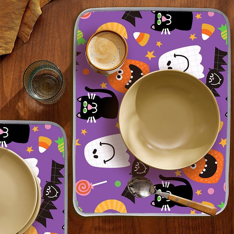 Halloween Ghost Decoration Pattern Drain Pad Kitchen Absorbent Dish Drying Mat