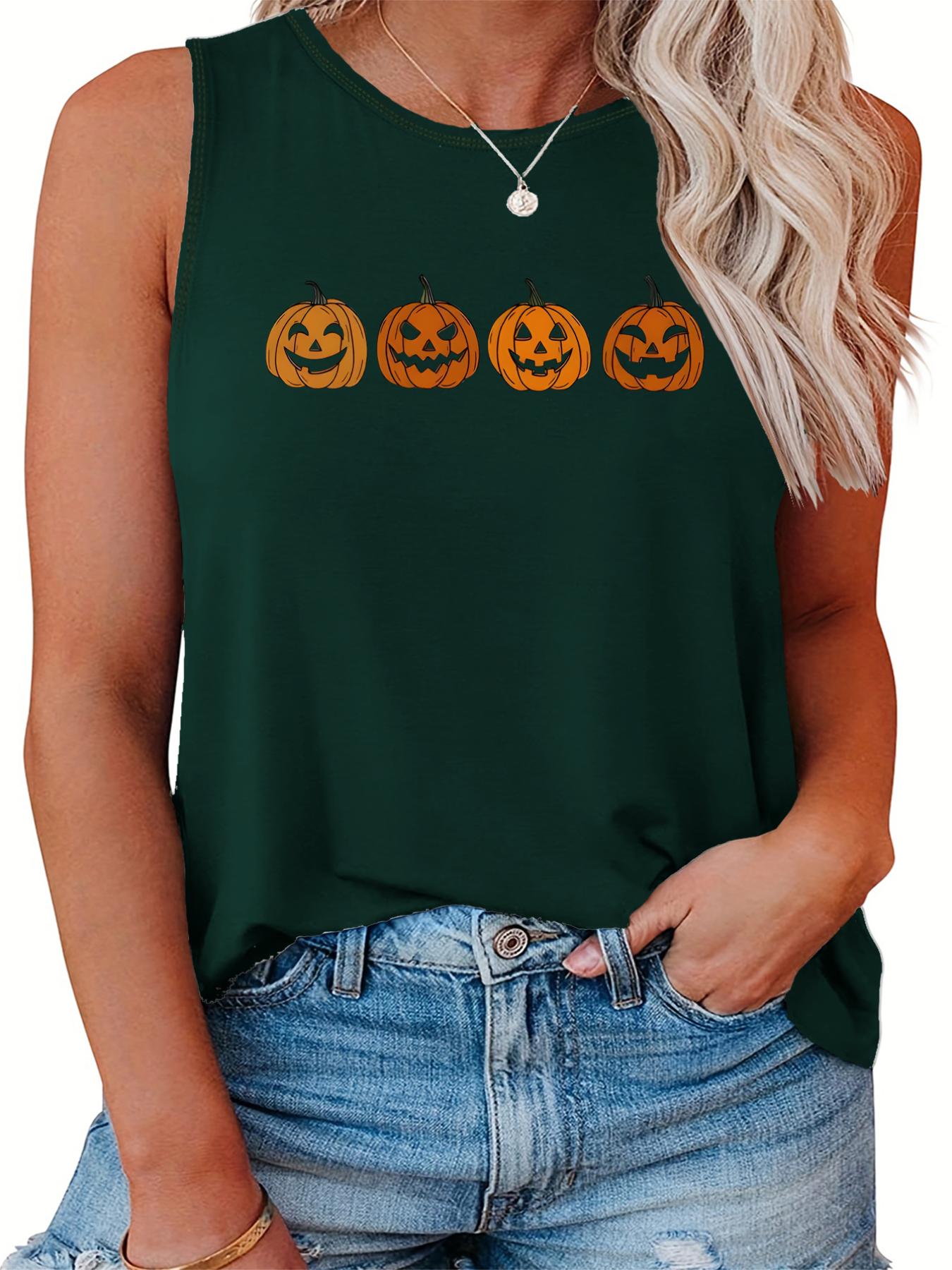 Funny Pumpkin Print Halloween Tank Top