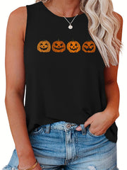 Funny Pumpkin Print Halloween Tank Top
